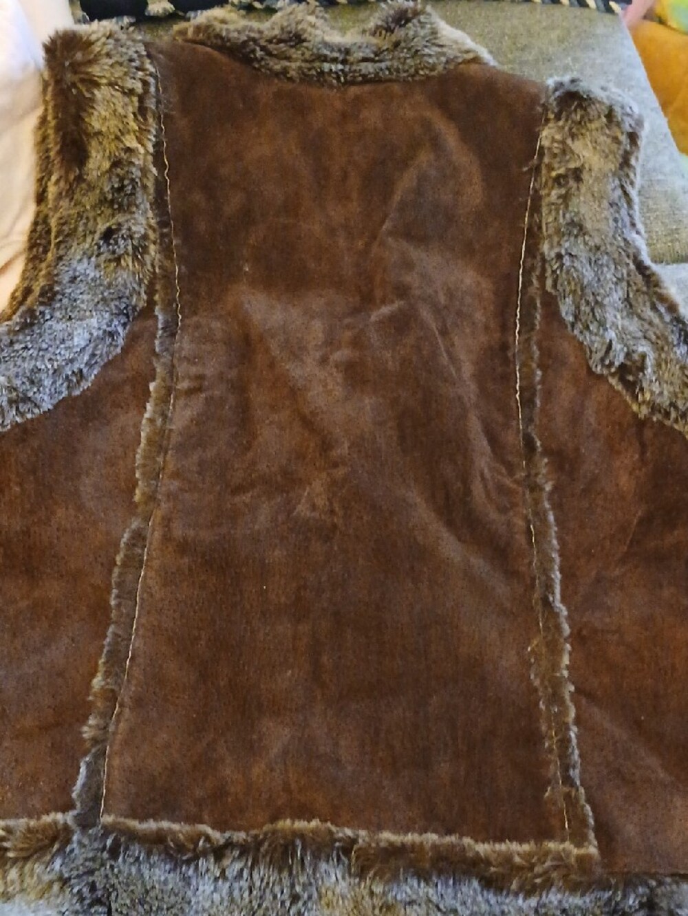 Live a Little Brown Faux Fur Trim Suede Sleeveless Vest - Picture 7 of 8